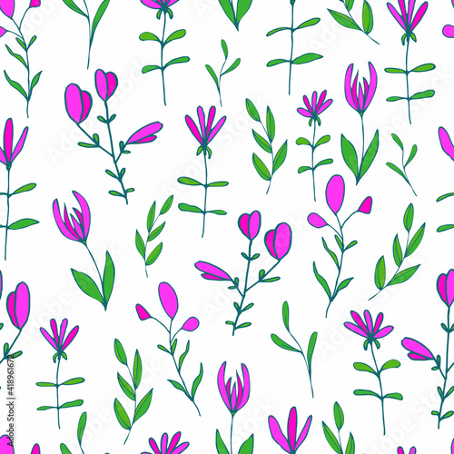 seamless pattern with purple flowers