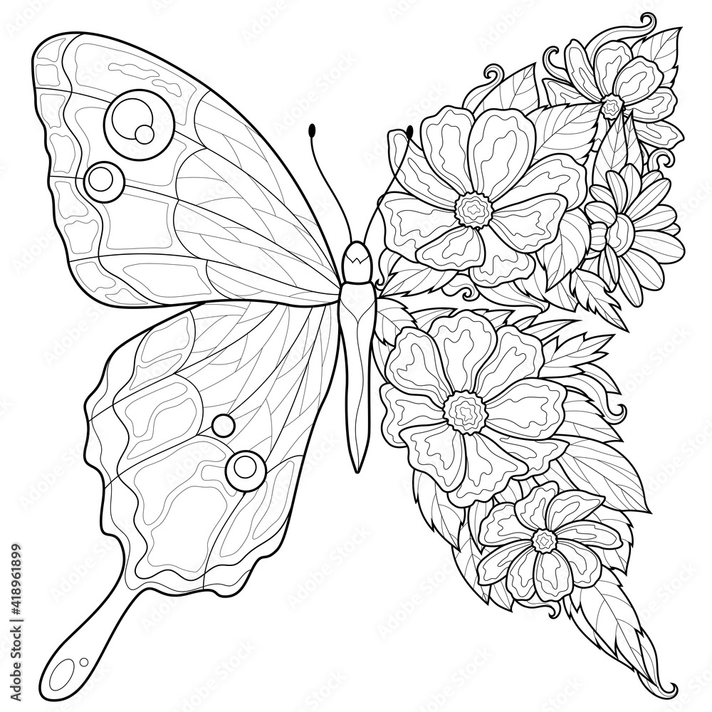 Detailed Coloring Books For Kids: Butterflies: Black Background - Art  Therapy Coloring