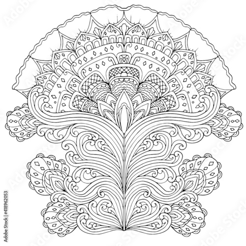 Abstract black and white art design exotic natural blooming fantasy flower seamless vector graphic isolated pattern with decorative floral lace paisley doodle style elements ,Vector.