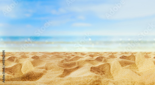 Empty sand beach in front of summer sea with copy space