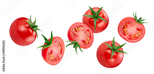 Red tomato half isolated on white background