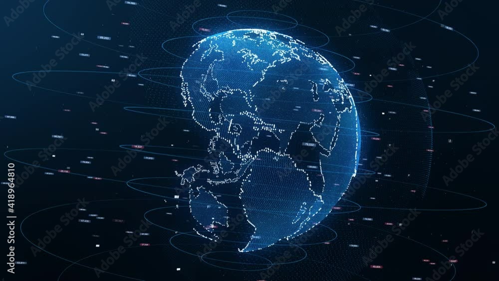 Digital earth rotating,Concept 3d animation social future technology abstract business scientific global network,animation digital grid data communication technology background.