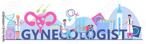 Gynecologist concept vector for medical landing page. Gynecology specialists treat patient. Family planning, pregnancy, infertility treatment