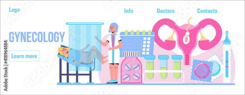 Gynecologist concept vector for medical landing page. Gynecology specialists treat patient. Family planning, pregnancy, infertility treatment