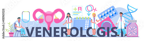 Venereology concept header vector for health care landing page. Venereal diseases, treatment of gonorrhea, syphilis, chlamydia.