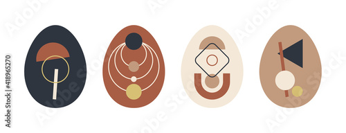 Set of minimalistic geometric easter egg with geometric shape elements. Modern boho contemporary creative trendy abstract templates vector illustration.