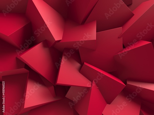 Red chaotic cubes structure. Abstract design background