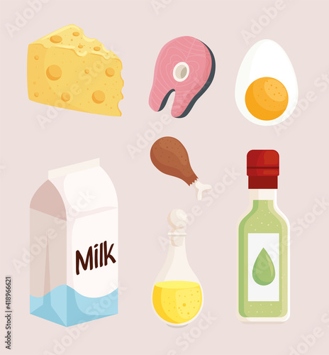 seven healthy food set icons