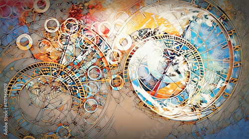 astrological symbol Zodiac in cloud. Abstract color background. Computer collage.