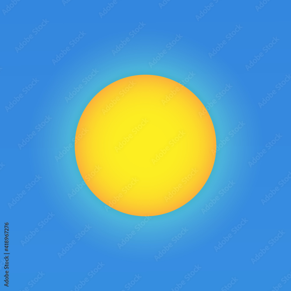 Vector drawing. Weather icon with image sun on blue background.