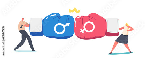 Gender Team Rivalry, Office Superheroes Fight Concept. Male and Female Businesspeople Characters War Competition, Battle