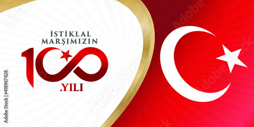 istiklal marsi yazari 100.yil. Mehmet Akif Ersoy Türk şair, yazar, akademisyen ve milletvekili. Translation: Mehmet Akif Ersoy Turkish poet, author, academic and member of parliament. 100 years. Logo.