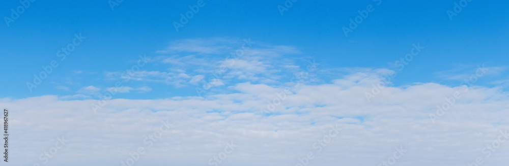Fototapeta premium White dense clouds on a blue sky, panorama