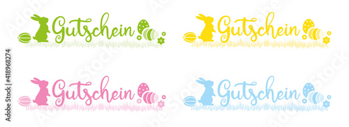 Frohe Ostern - Geschenk Gutschein - Set mit vier verschiedenen Farben auf weissem Hintergrund - deutscher Text
