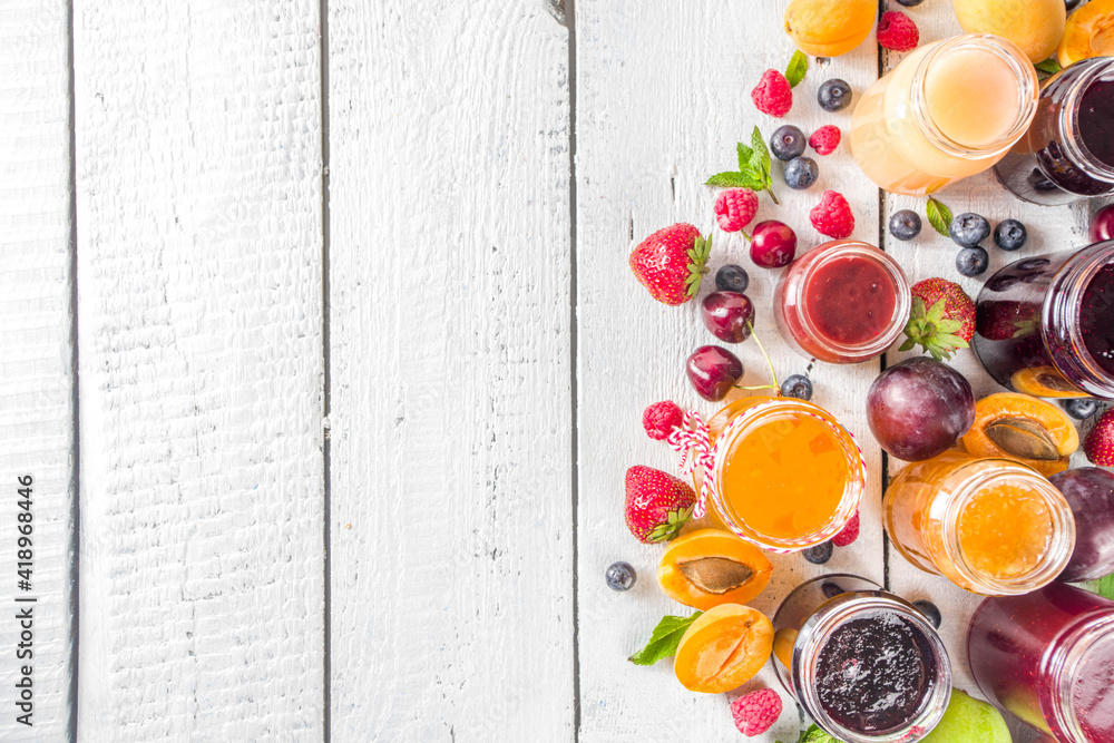 Assortment of berries and fruits jams