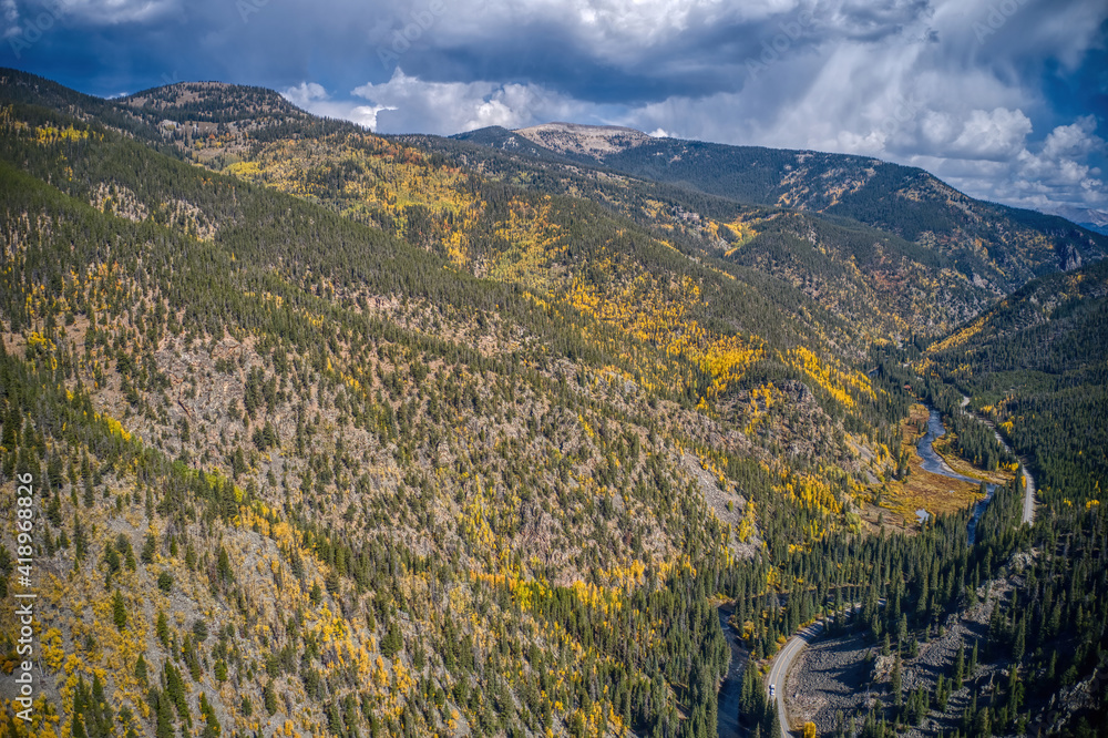 Aerial View of Autumn Aspens in Gunnison National Forest