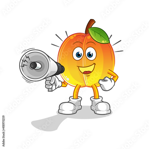 apricot holding hand loudspeakers vector. cartoon character