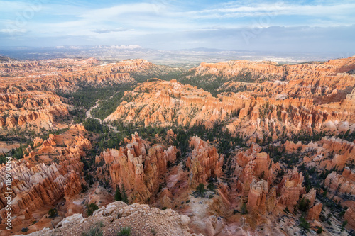 Amphitheater from Inspiration Point at sunset, Bryce Canyon National Park, Utah, Usa.