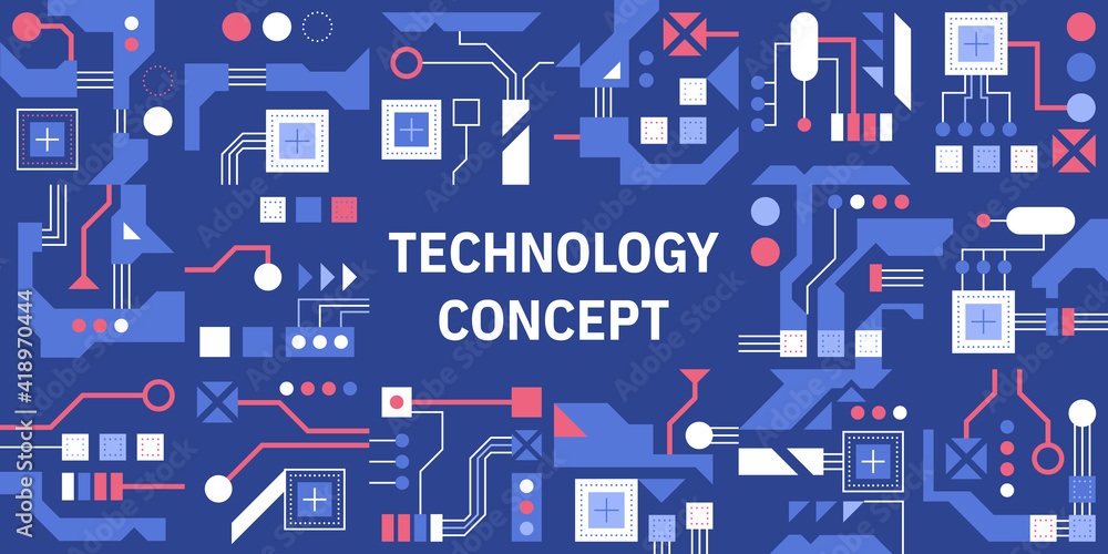 Vector banner of Technology concept. Abstract pattern with different circuit boards