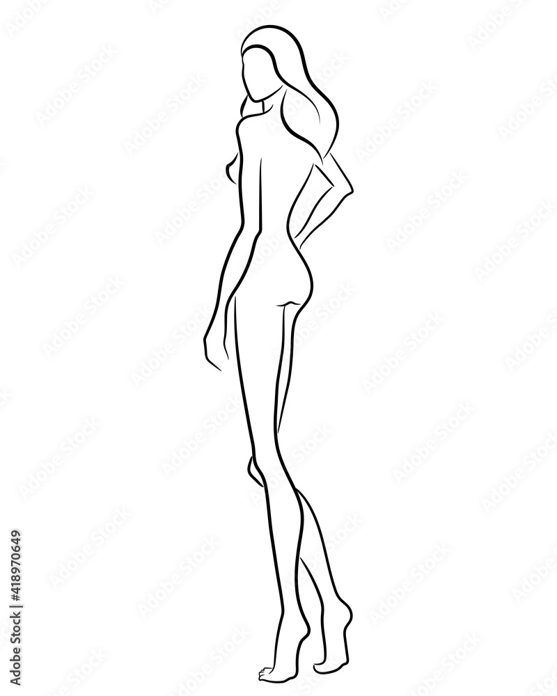 Silhouette of a beautiful nude woman, vector illustration. Female body line art. Fashion model posing. Beauty logo design element. Silhouette of a beautiful nude woman, vector illustration. Female body line art. Fashion model posing. Beauty logo design element.