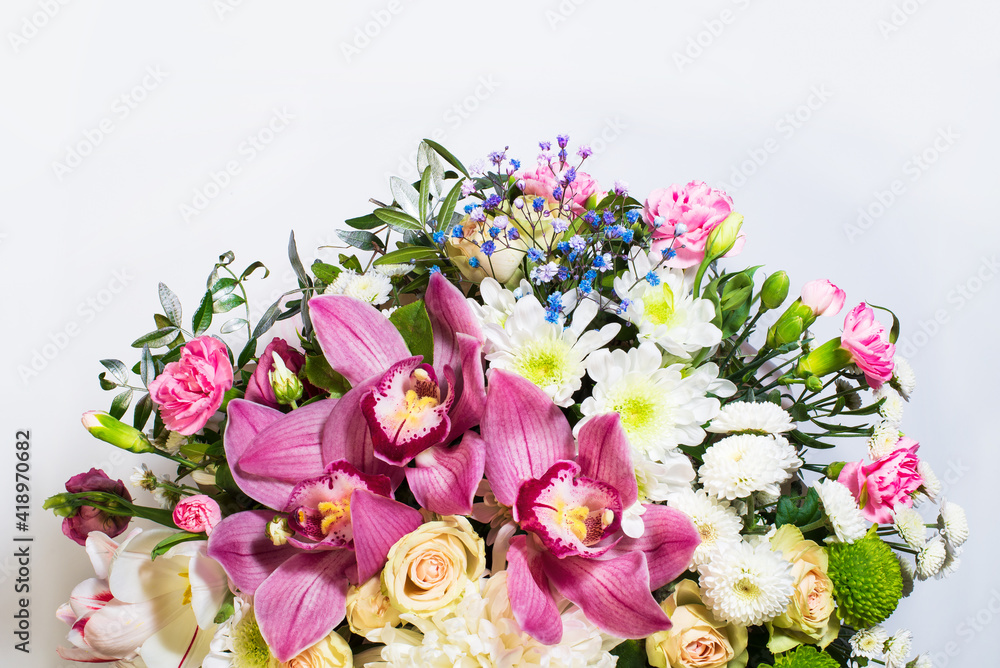 Blank for design with a bouquet of gift flowers