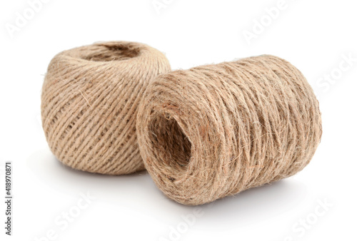 Skeins of natural jute twine isolated.