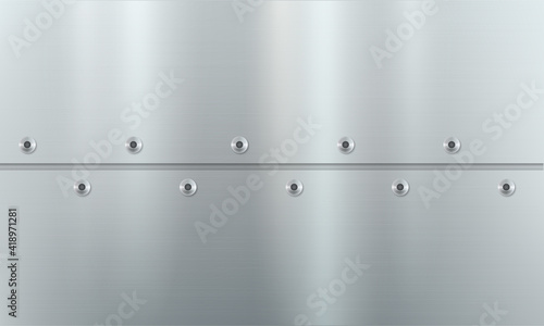 Steel or aluminum texture with screws row. Realistic metallic or platinum surface