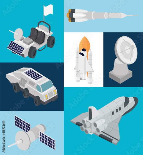 isometric space seven set icons