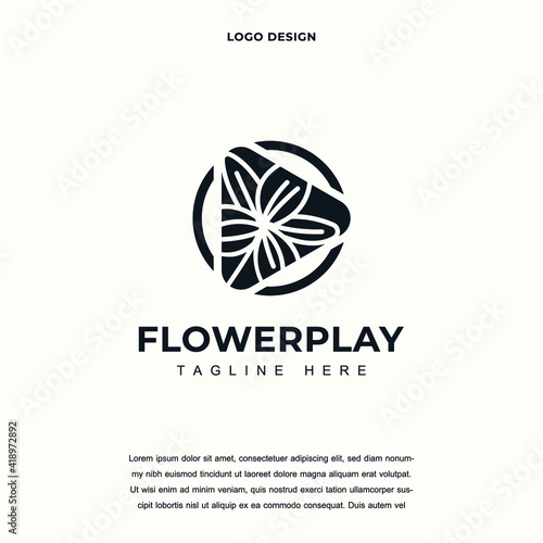 Creative flower play icon logo design vector illustration. flower logo design color editable