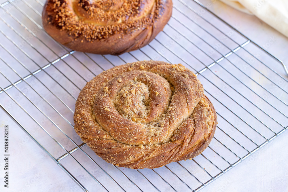 Walnut and tahini tea bread. Mediterranean and Middle Eastern cuisine. Walnut and tahini tea bread. Mediterranean and Middle Eastern cuisine.