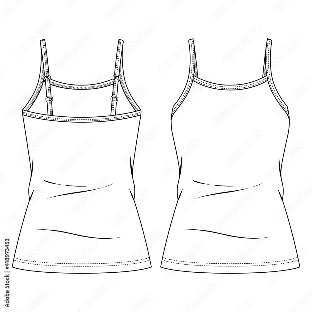 Women Strappy Tank Top fashion flat sketch template. Girls Technical  Fashion Illustration. Adjustable Straps Stock Vector | Adobe Stock