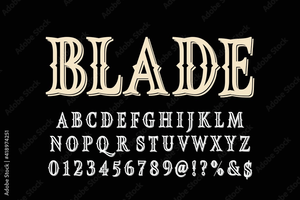 retro font, typeface design, black and gold vector background