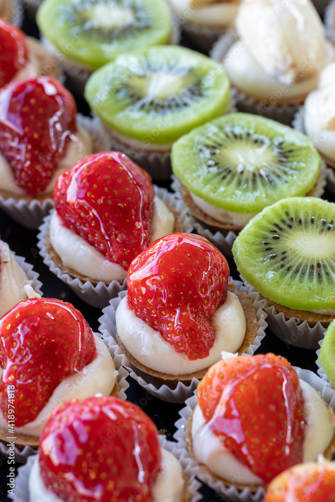Petits fours or tartlets. Close up Petits fours or tartlets. Close up