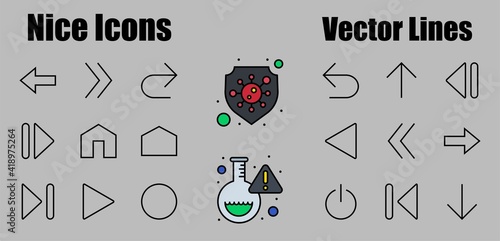 Set of line arrows, directions, arrows, contains icons such as pause, continuation, directly, to the right, Editable stroke. 480x480, On a white background, Vector illustration