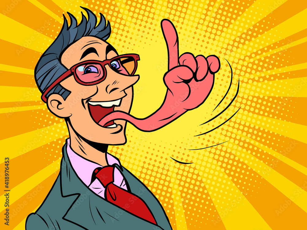 businessman tongue mouth gesture attention finger businessman tongue mouth gesture attention finger
