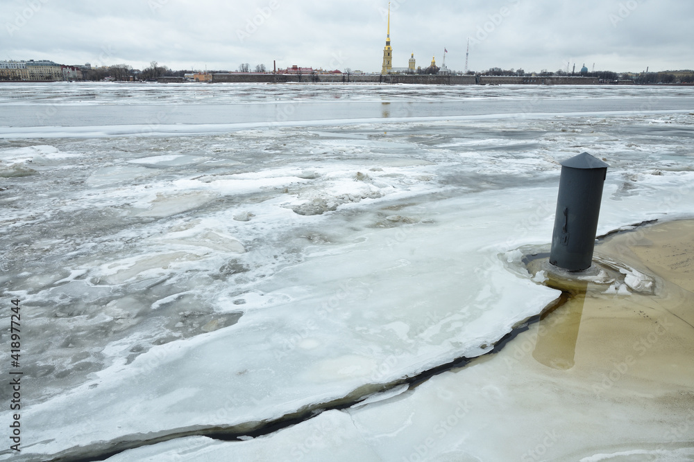Melting ice on the Neva River.