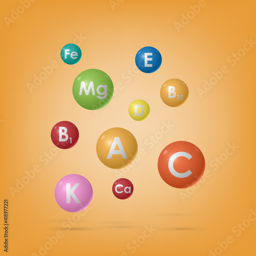 Essential vitamin and mineral complex, medicine and health, vector illustration
