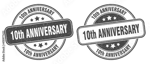 Obraz na plátne 10th anniversary stamp. 10th anniversary label. round grunge sign