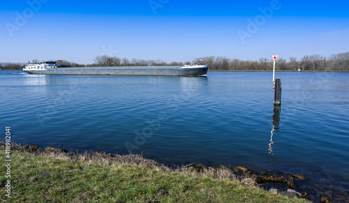 Shipping on the Rhine near the Iffezheim lock. Baden Wuerttemberg  Germany  Europe