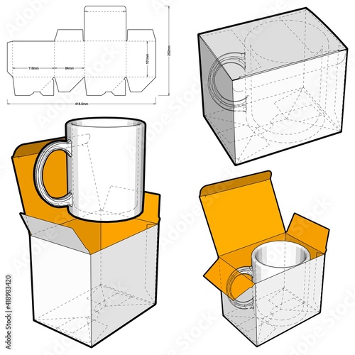 Simple Packaging Mug Box and Die-cut Pattern. The .eps file is full scale and fully functional. Prepared for real cardboard production.