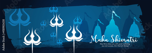 Greeting card for illustration of Lord Shiva, Indian God of Hindu for maha Shivratri, with hindi text har har mahadev meaning 'Everyone is Lord Shiva'. and 'om namah shivay'