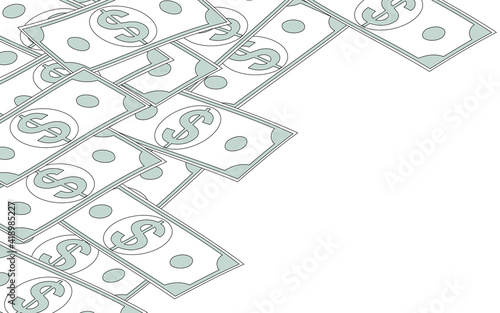 シンプルな線画のドル紙幣、背景素材、コピースペース付き