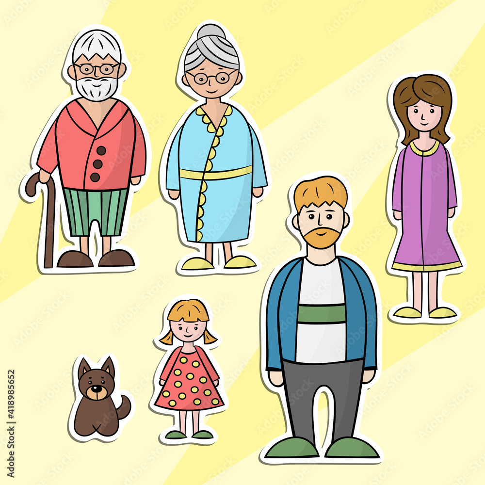 A set of stickers with the family A set of stickers with the family