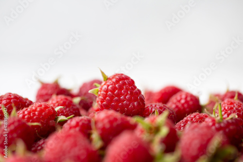 Ripe red raspberries close up