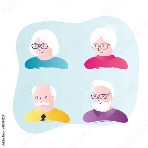 Set of older men and women avatars. Collection of male and female characters aged