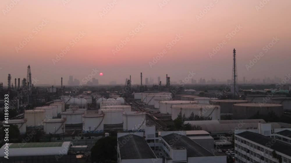 Fly through electrical Factory at Bangkok Port City skyline silhouette as background Fly through electrical Factory at Bangkok Port City skyline silhouette as background