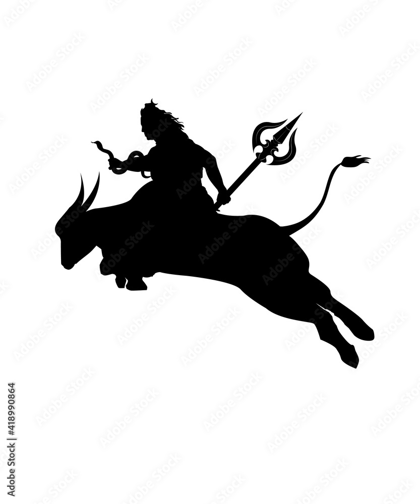 Lord mahadev with nandi graphic black silhouette design vector art