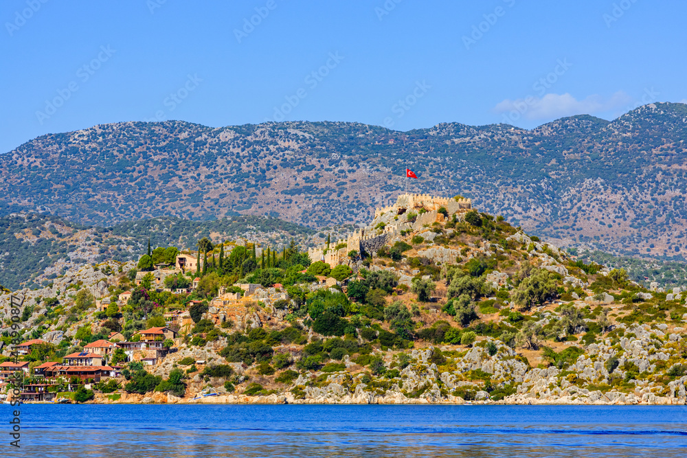 Ancient village Simena at shore of Mediterranean Sea at the Kekova area. Antalya province, Turkey