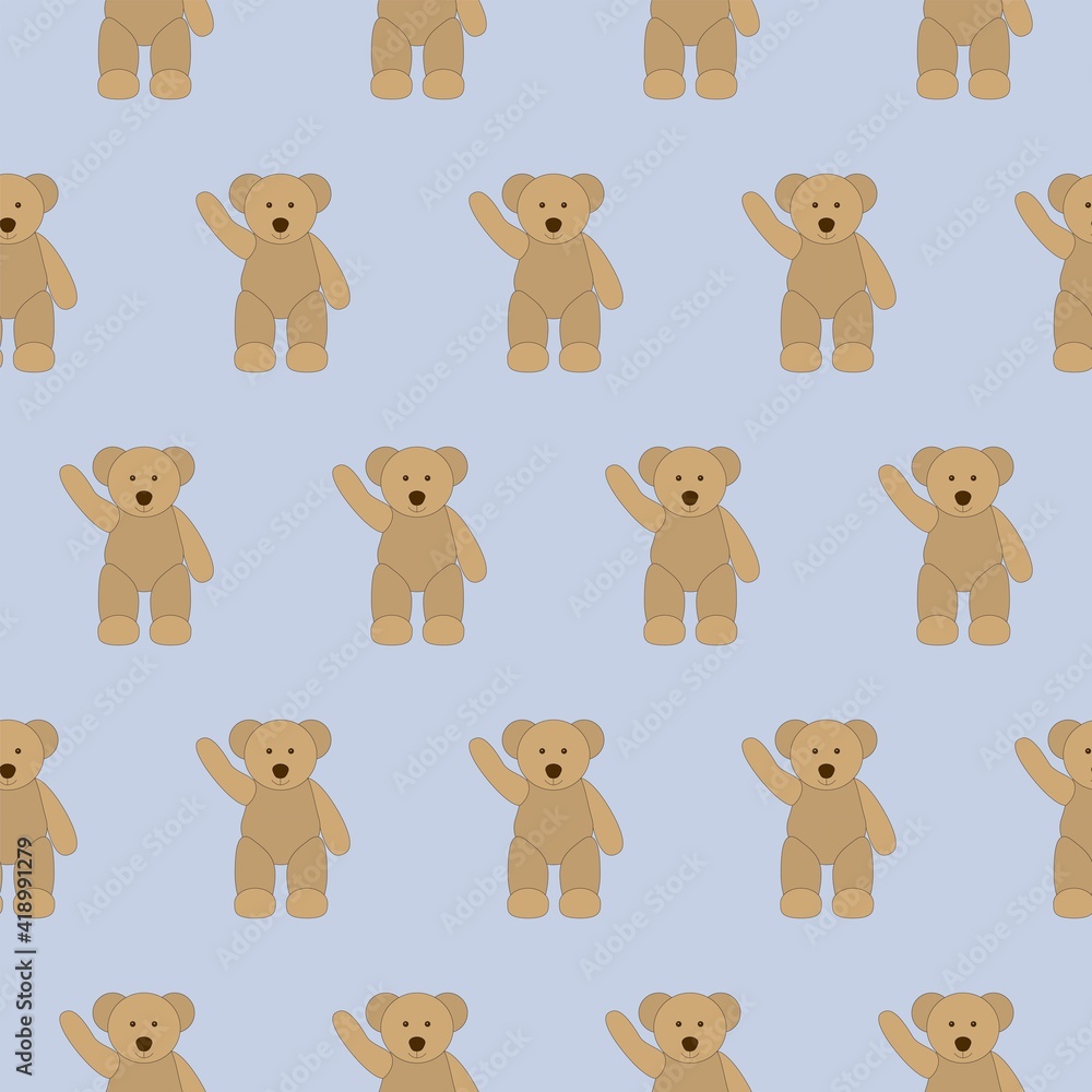 Seamless pattern old teddy bear waving hello Seamless pattern old teddy bear waving hello
