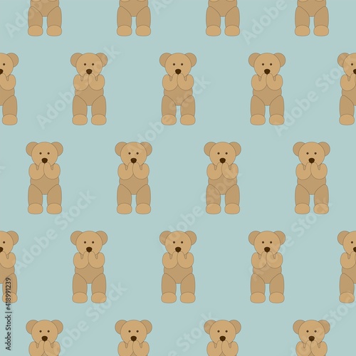 Seamless pattern old teddy bear keeping quiet